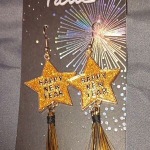 Gold Star Happy New Year Earrings